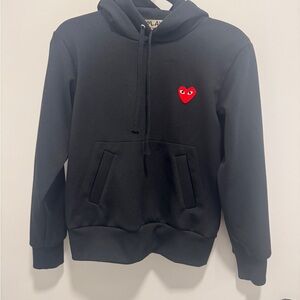Comme des Garcons Black Hoodie with Red Heart Emblem